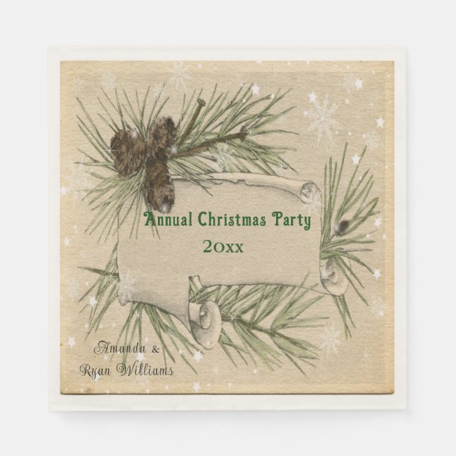 Christmas Snowflakes Pine Cones Pine Tree Branches Napkin (Front)