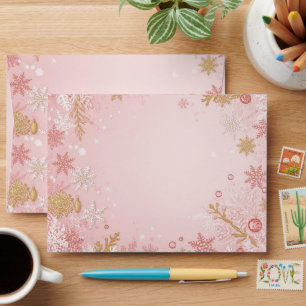 Christmas Snowflakes Pink White Gold Envelope