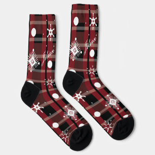 Christmas Snowflakes Plaid Script Name Socks