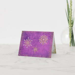 Christmas Snowflakes Purple & Gold Holiday Card