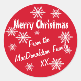 Christmas snowflakes red custom classic round sticker