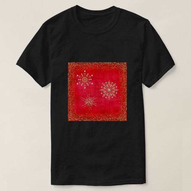 Christmas Snowflakes Red & Gold Glitter T-Shirt (Design Front)