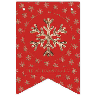 Christmas Snowflakes Red Gold Snowflake Pattern Bunting Flags