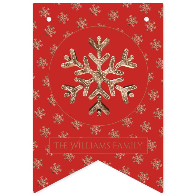 Christmas Snowflakes Red Gold Snowflake Pattern Bunting Flags (First Flag)