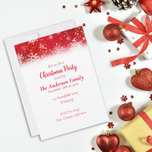 Christmas Snowflakes Red Invitation
