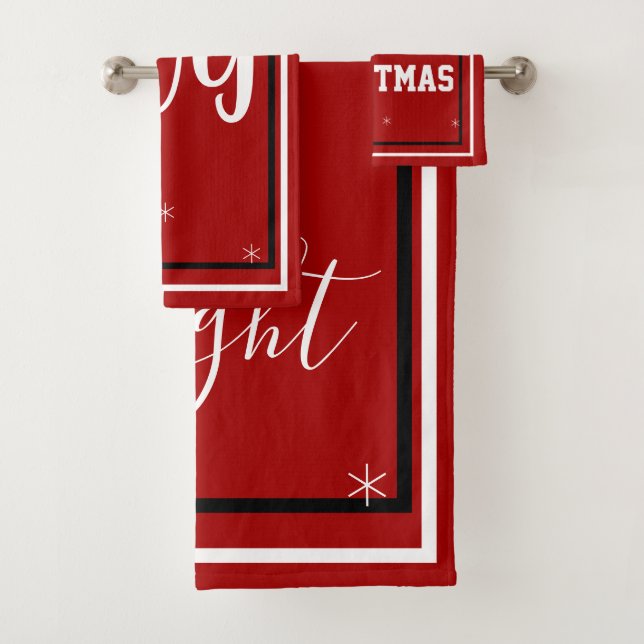 Christmas Snowflakes Red White Black Bath Towel Set (Insitu)