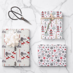 Christmas, snowflakes, reindeer, Christmas trees, Wrapping Paper Sheet