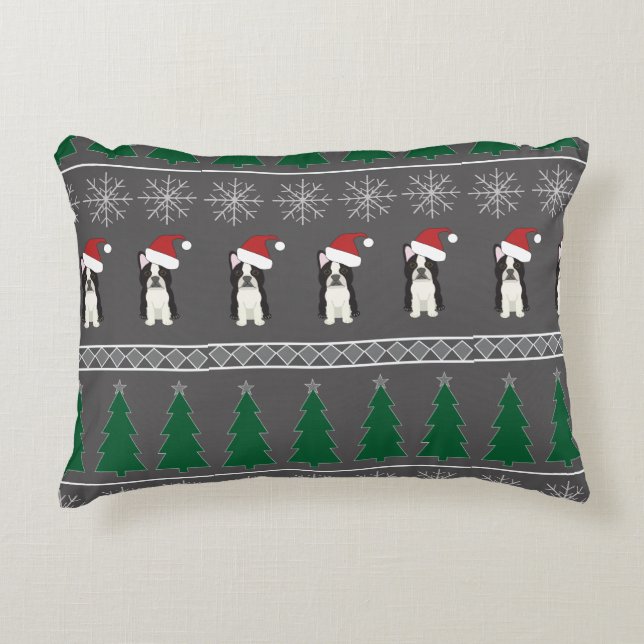 Christmas Snowflakes, Santa Dog, Tree Accent Pillow (Front)
