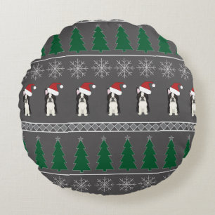 Christmas Snowflakes, Santa Dog, Tree Round Pillow