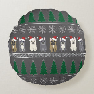 Christmas Snowflakes, Santa Dog, Tree Round Pillow