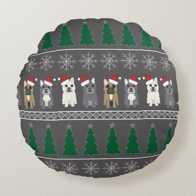 Christmas Snowflakes, Santa Dog, Tree Round Pillow (Front)