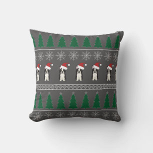 Christmas Snowflakes, Santa Dog, Tree Throw Pillow