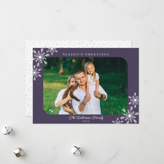Christmas Snowflakes Season's Greetings Photo Holiday Card (Front/Back In Situ)