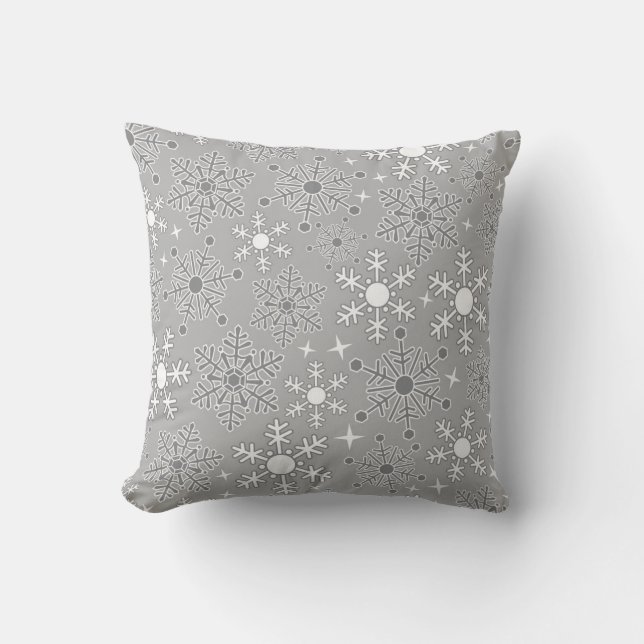Christmas snowflakes silver grey pattern throw pillow (Front)