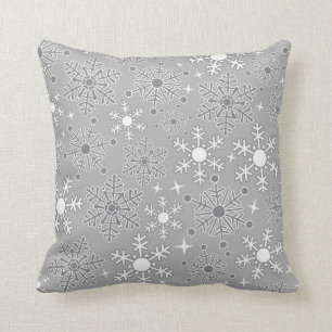 Christmas snowflakes silver grey pattern throw pillow
