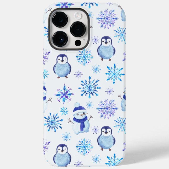Christmas Snowflakes, Snowmen and Penguins Case-Mate iPhone Case (Back)