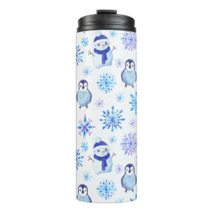 Christmas Snowflakes, Snowmen and Penguins Thermal Tumbler