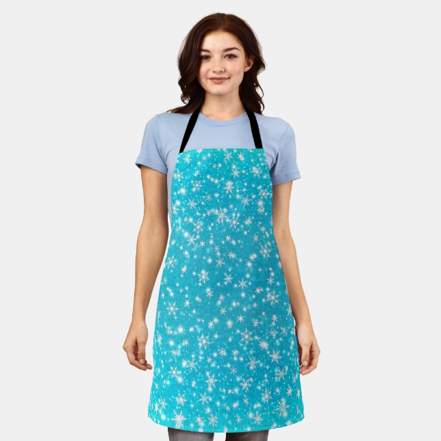 Christmas  Snowflakes Sparkles in Blue Apron (Worn)