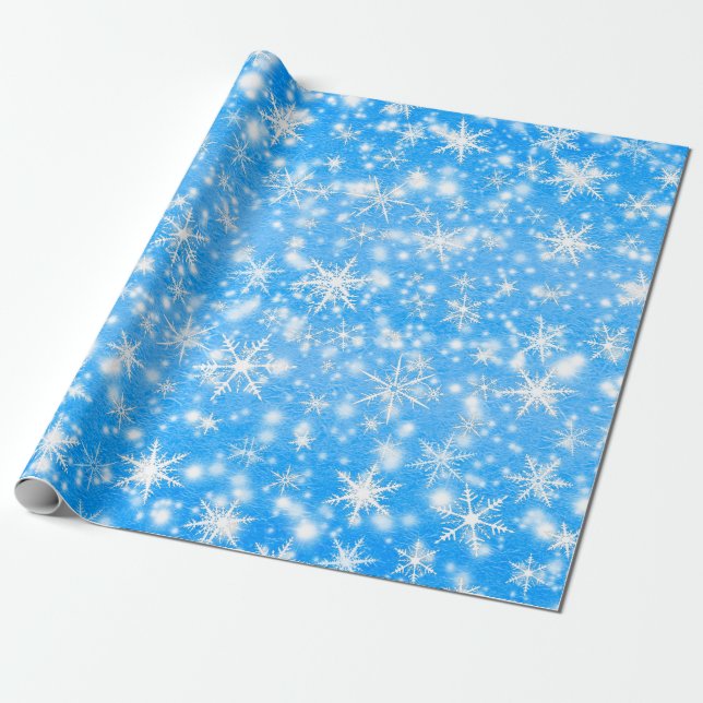 Christmas  Snowflakes Sparkles in Blue Wrapping Paper (Unrolled)
