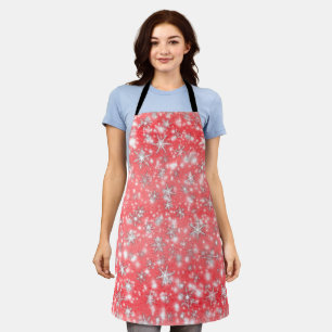 Christmas Snowflakes Sparkles in Red Apron