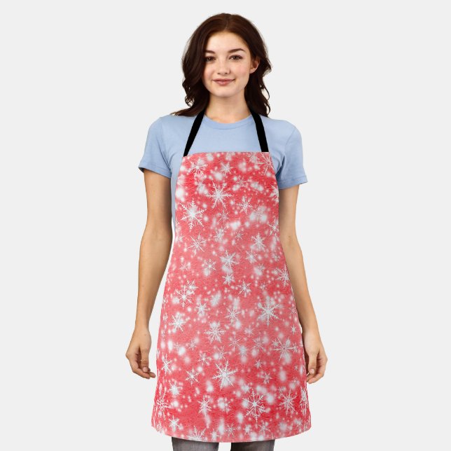 Christmas  Snowflakes Sparkles in Red Apron (Worn)
