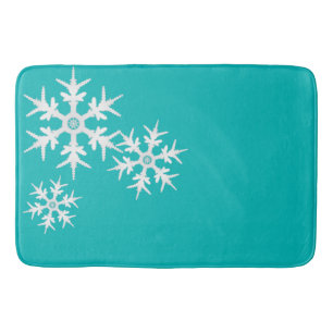 Christmas Snowflakes Teal Bath Mat