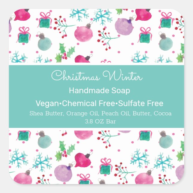 Christmas Snowflakes Watercolor Soap Body Scrub Square Sticker (Front)