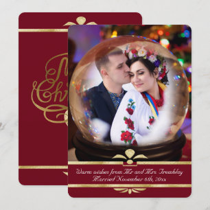 Christmas Snowglobe Photo Mariage Faire-part Rouge
