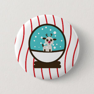 Christmas Snowglobe Reindeer 2 Inch Round Button