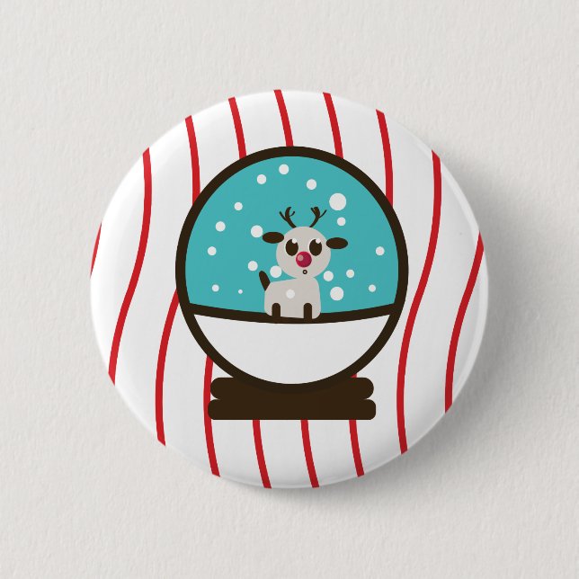 Christmas Snowglobe Reindeer 2 Inch Round Button (Front)