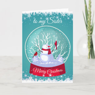 Christmas Snowglobe Snowman Cardinal Bird Sister Holiday Card