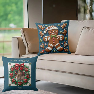 Christmas Snowing Gingerbread Man Throw Pillow