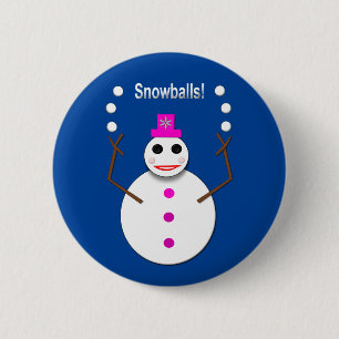 Christmas Snowlady Juggling Snowballs Funny 2 Inch Round Button
