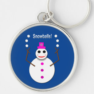 Christmas Snowlady Juggling Snowballs Funny Keychain