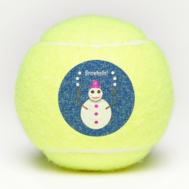 Christmas Snowlady Juggling Snowballs Funny Tennis Balls (Front)