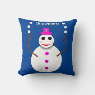 Christmas Snowlady Juggling Snowballs Funny Throw Pillow