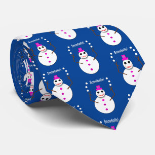 Christmas Snowlady Juggling Snowballs Funny Tie