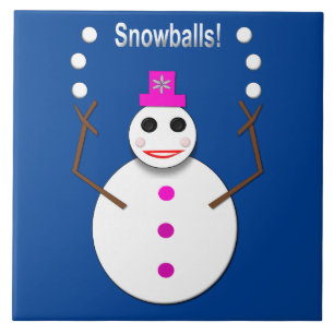 Christmas Snowlady Juggling Snowballs Funny Tile