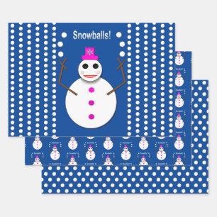 Christmas Snowlady Juggling Snowballs Funny Wrapping Paper Sheet