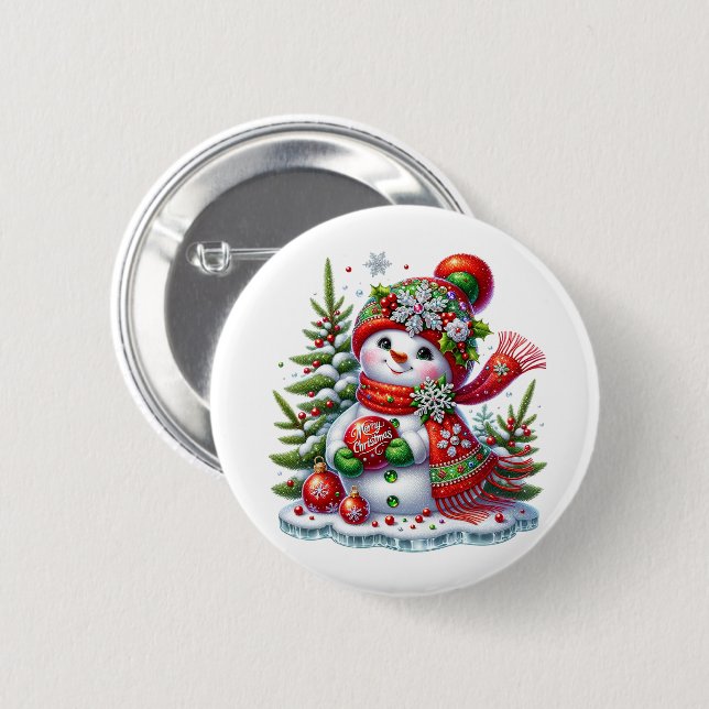 Christmas Snowman 2 Inch Round Button (Front & Back)