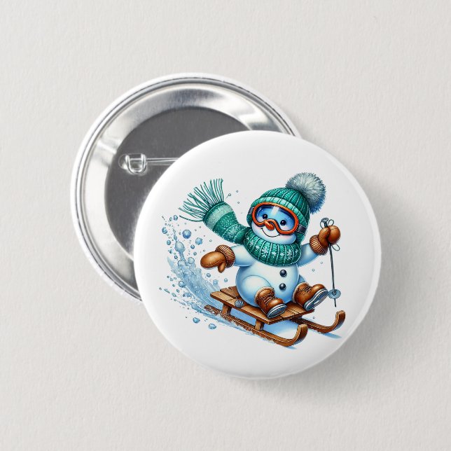 Christmas Snowman 2 Inch Round Button (Front & Back)