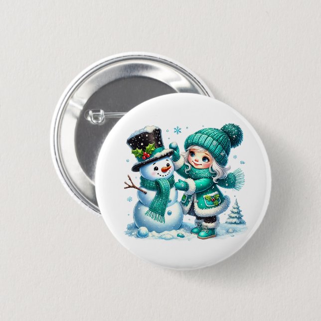 Christmas Snowman 2 Inch Round Button (Front & Back)