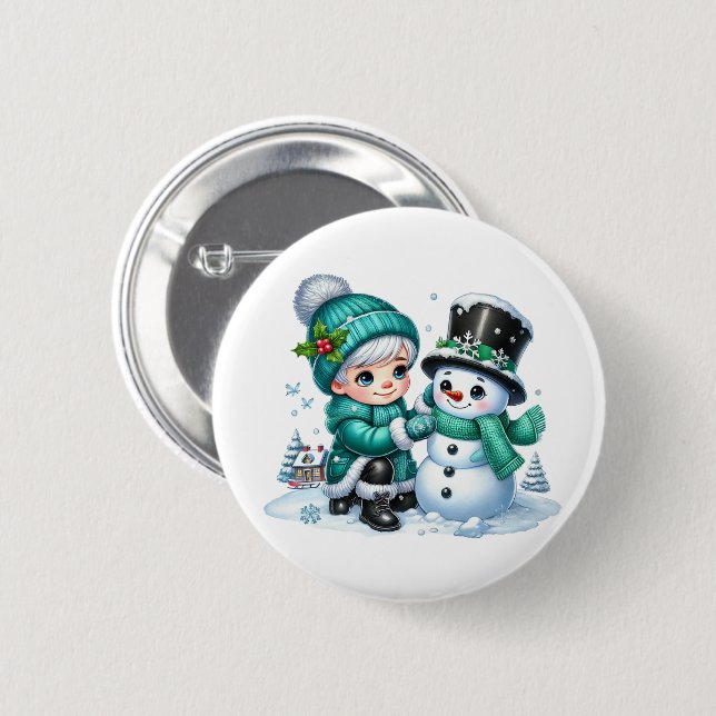 Christmas Snowman 2 Inch Round Button (Front & Back)