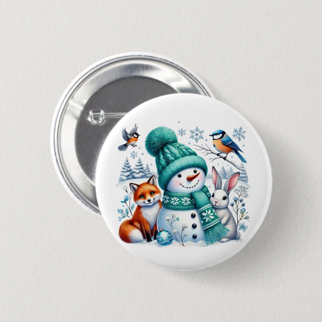 Christmas Snowman 2 Inch Round Button (Front & Back)