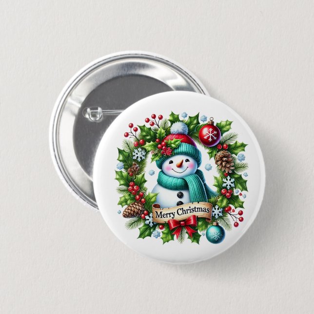 Christmas Snowman 2 Inch Round Button (Front & Back)
