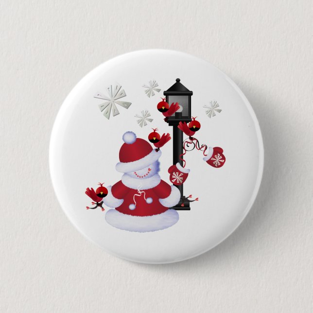 Christmas Snowman 2 Inch Round Button (Front)
