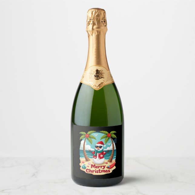 christmas Snowman (4) Sparkling Wine Label (Front)