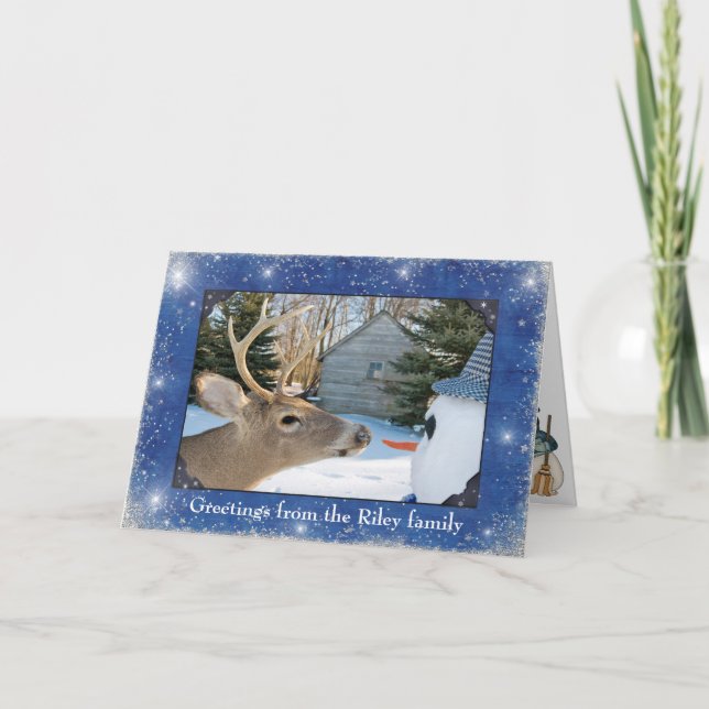 Christmas snowman and deer holiday card (Front)