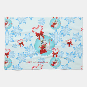 Christmas Snowman and Gentle Snowflakes Kitchen Towel