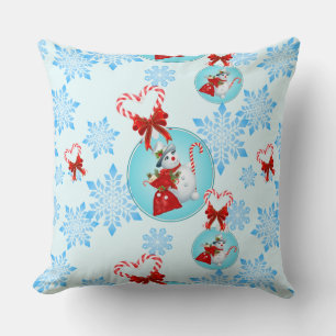 Christmas Snowman and Gentle Snowflakes Throw Pillow
